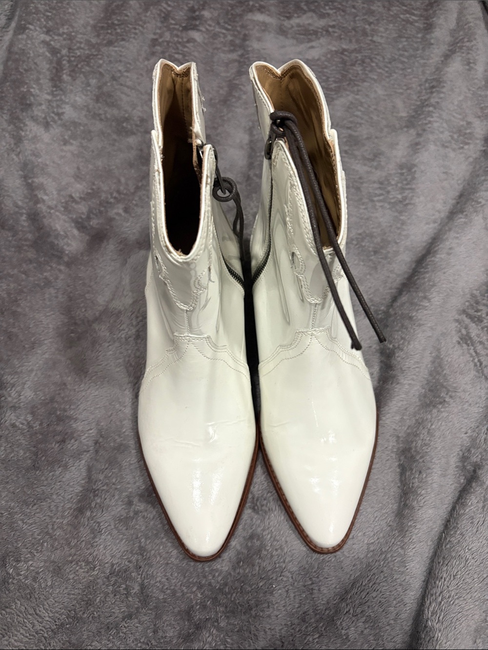 Free People White Patent Leather Pointed Ankle Booties
